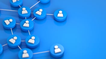 Blue social network icons connecting people