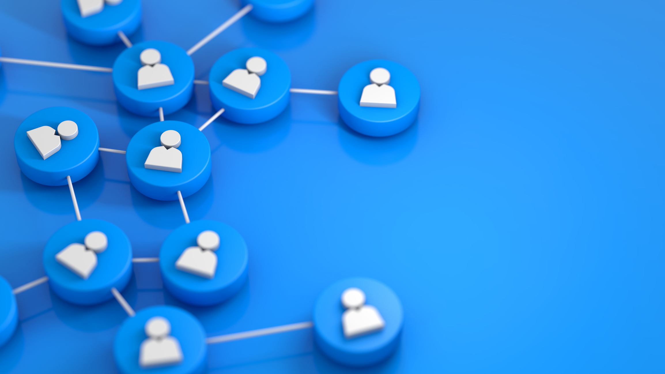 Blue social network icons connecting people
